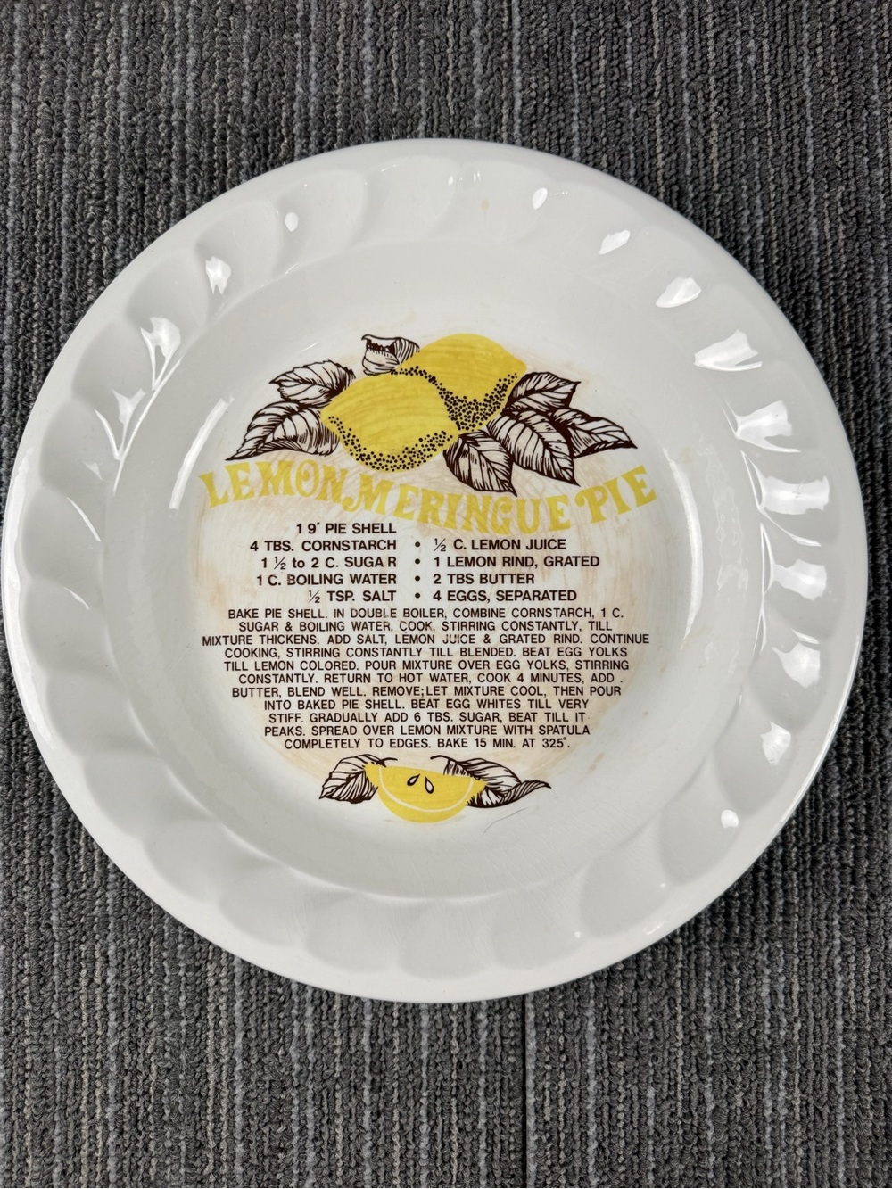 Lemon Meringue Pie Decorative Ceramic Plate - White and Yellow